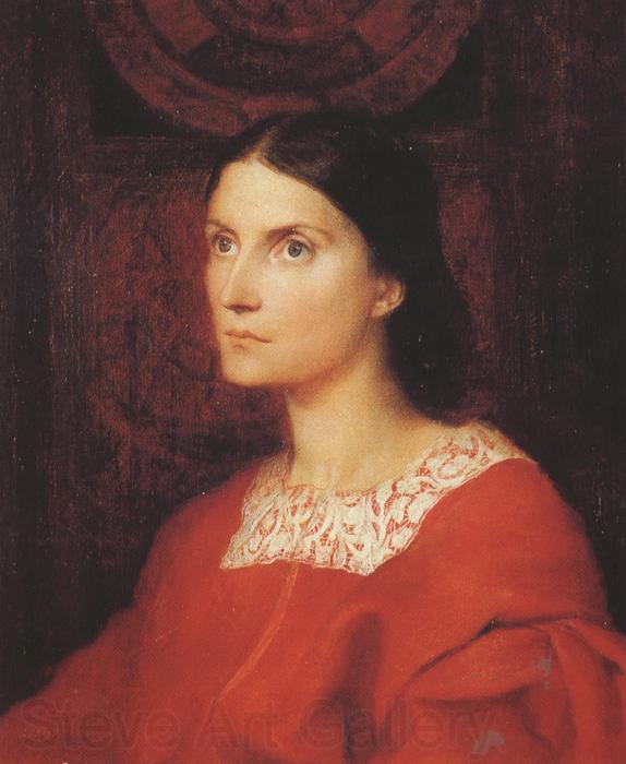 George Frederick watts,O.M.,R.A. Portrait of Lady Wolverton,nee Georgiana Tufnell,half length,earing a red dress (mk37) France oil painting art